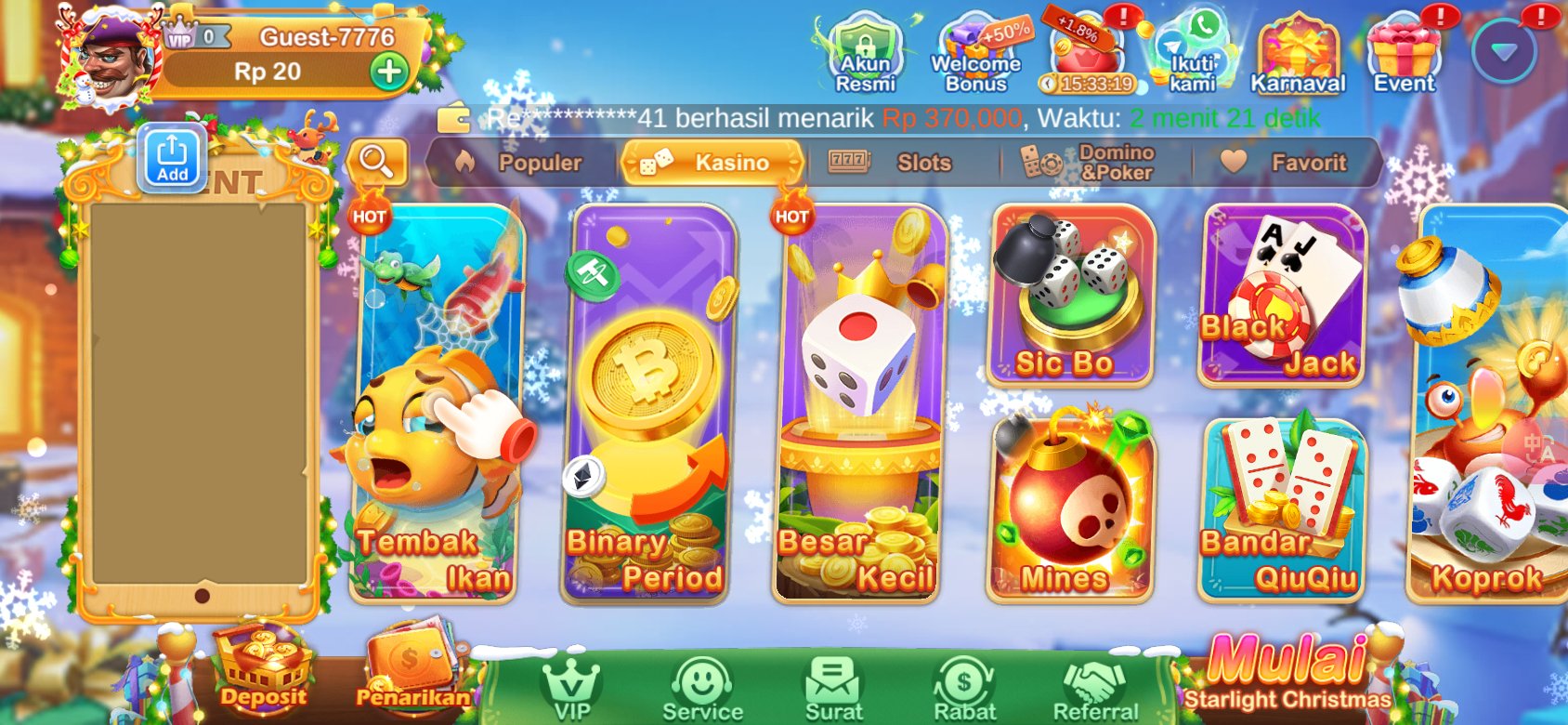 Game kasino populer seperti Tembak Ikan dan Sic Bo tersedia di K3K3 Apk Mod Y 943.